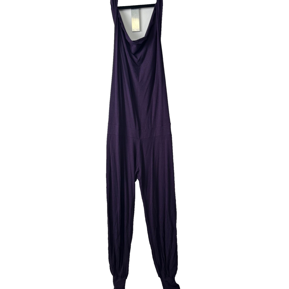 Aria Lattner Organic Bamboo Halter Jumpsuit Boho Lounge Size L Dark Purple D35